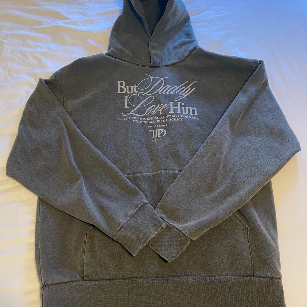 Taylor Swift TTPD But Daddy I Love Him Gray Hoodie L Tortured Poets Department
